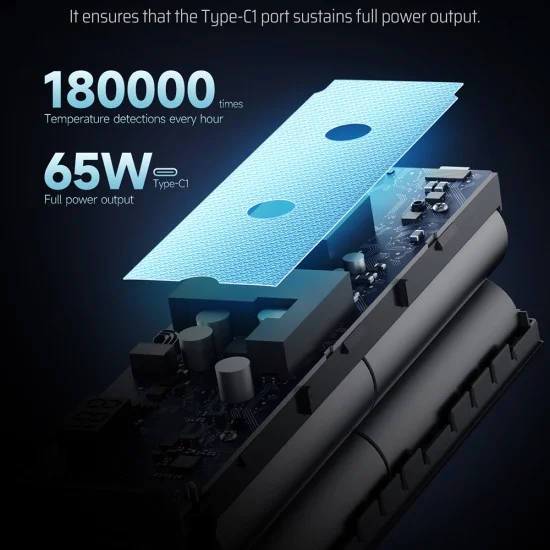 Външна батерия Power Bank PB200 (CUKP200XGLGR) - с Type-C кабел, 2x USB-C, USB, 100W, 20000mAh, Разработен ADC - Cuktech - Сив
