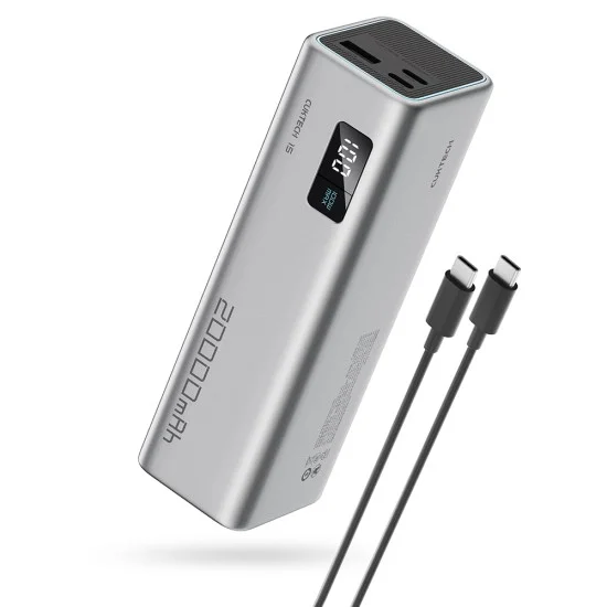Външна батерия Power Bank PB200 (CUKP200XGLGR) - с Type-C кабел, 2x USB-C, USB, 100W, 20000mAh, Разработен ADC - Cuktech - Сив