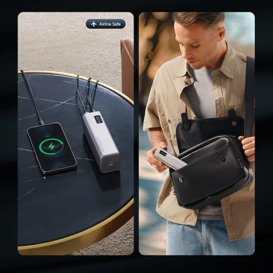 Външна батерия Power Bank PB200 (CUKP200XGLGR) - с Type-C кабел, 2x USB-C, USB, 100W, 20000mAh, Разработен ADC - Cuktech - Сив
