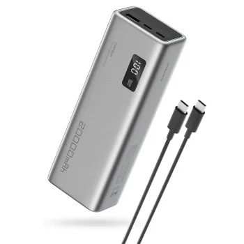 Външна батерия Power Bank PB200P (CUKPB200GLBK) - с Type-C кабел, Дисплей, 2x USB-C, USB, 150W, 20000mAh, Бързо самозареждане - Cuktech - Сив