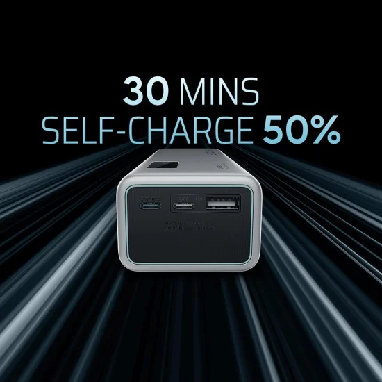 Външна батерия Power Bank PB200P (CUKPB200GLBK) - с Type-C кабел, Дисплей, 2x USB-C, USB, 150W, 20000mAh, Бързо самозареждане - Cuktech - Сив