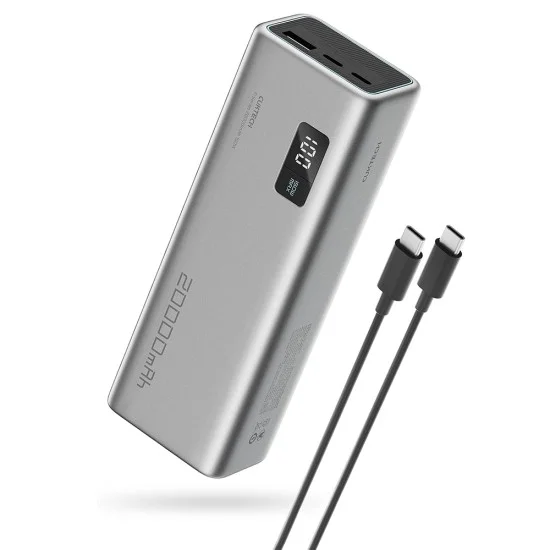 Външна батерия Power Bank PB200P (CUKPB200GLBK) - с Type-C кабел, Дисплей, 2x USB-C, USB, 150W, 20000mAh, Бързо самозареждане - Cuktech - Сив