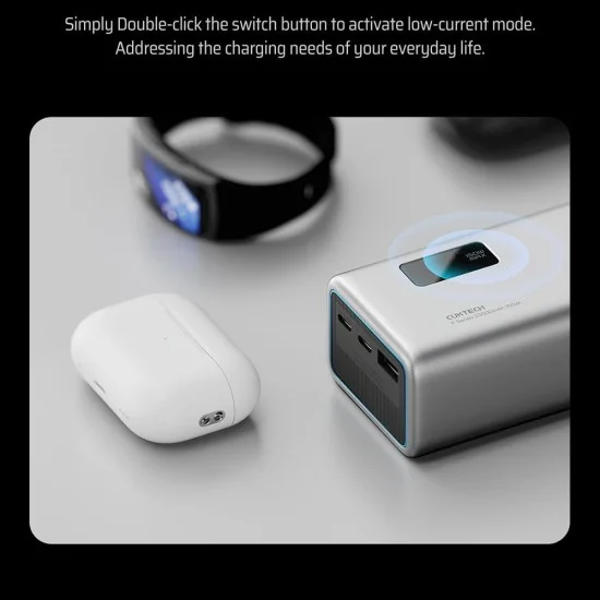 Външна батерия Power Bank PB200P (CUKPB200GLBK) - с Type-C кабел, Дисплей, 2x USB-C, USB, 150W, 20000mAh, Бързо самозареждане - Cuktech - Сив