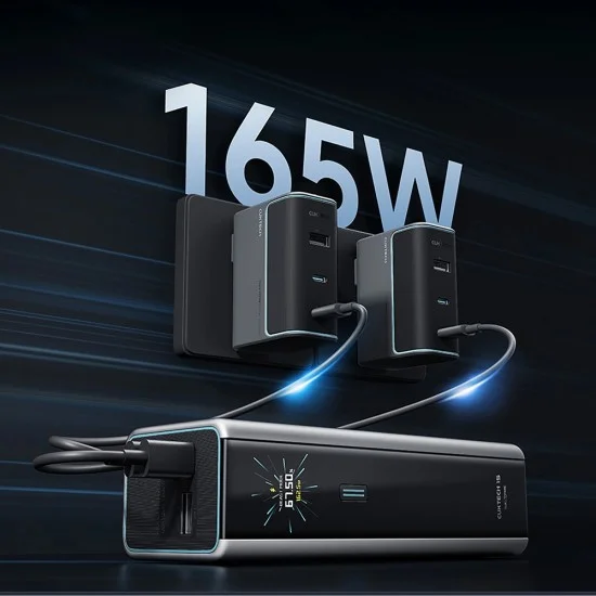 Външна батерия Power Bank PB200U (CKPB200UGLGR) - с USB-C кабел, 2x USB-C, USB, PD3.1, 210W, 20.000mAh, 1.3 TFT Екран - Cuktech - Сив