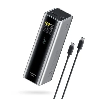 Външна батерия Power Bank PB200U (CKPB200UGLGR) - с USB-C кабел, 2x USB-C, USB, PD3.1, 210W, 20.000mAh, 1.3 TFT Екран - Cuktech - Сив