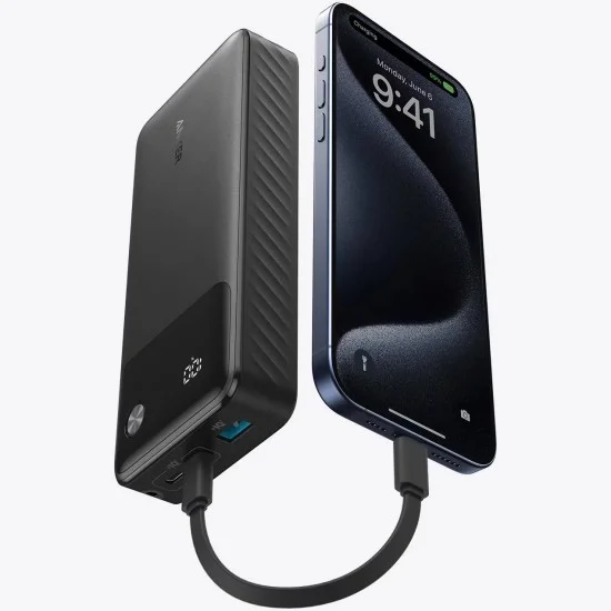 Външна батерия Power Bank PowerCore (A1384G11) - USB, 2x Type-C с USB-C кабел, 20000mAh, 30W, Дигитален дисплей - Anker - Черен