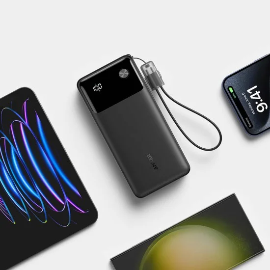Външна батерия Power Bank PowerCore (A1384G11) - USB, 2x Type-C с USB-C кабел, 20000mAh, 30W, Дигитален дисплей - Anker - Черен