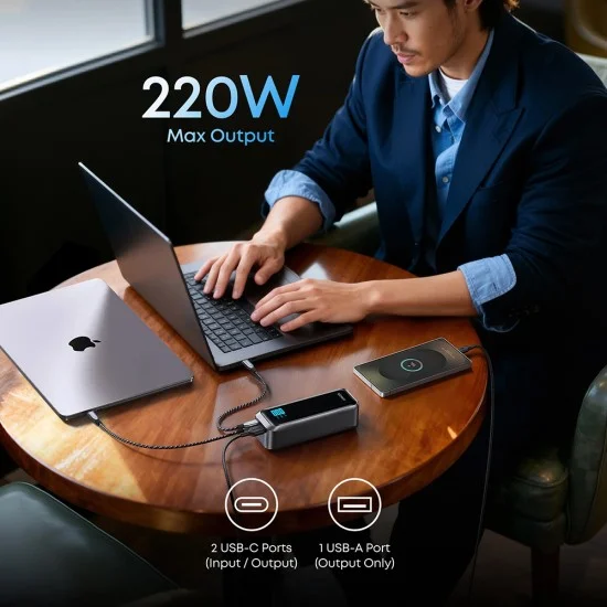 Външна батерия Power Bank Prime (A110BH11) - 2x USB-C, USB, Бързо зареждане, 20100mAh, 220W, Дигитален дисплей - Anker - Черен
