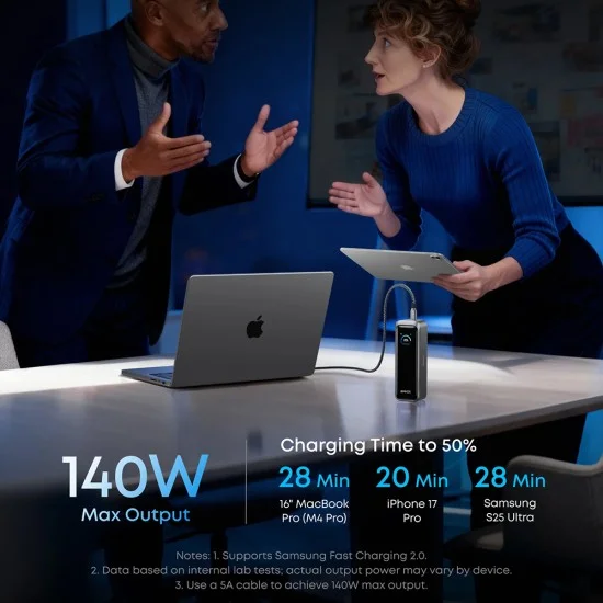 Външна батерия Power Bank Prime (A110BH11) - 2x USB-C, USB, Бързо зареждане, 20100mAh, 220W, Дигитален дисплей - Anker - Черен