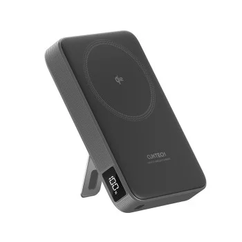 Външна батерия Power Bank WPB100 (CUWPB100GLBK) - Type-C, Qi2 15W, Кабелно 30W, 10000mAh, Дигитален дисплей, Сгъваема стойка - Cuktech - Сив