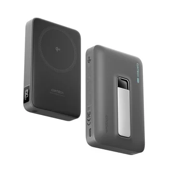 Външна батерия Power Bank WPB100 (CUWPB100GLBK) - Type-C, Qi2 15W, Кабелно 30W, 10000mAh, Дигитален дисплей, Сгъваема стойка - Cuktech - Сив