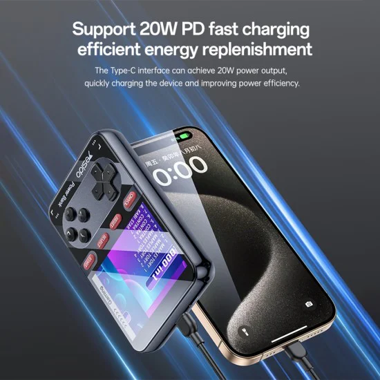 Външна батерия + ретро конзола Yesido (YP87) - Lightning, Type-C, LED дисплей, 10000mAh, 20W - Черна