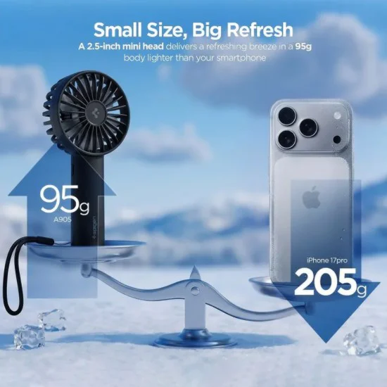 Вентилатор Spigen Premium Fan A905 - с 3 степени на скорост - Черен