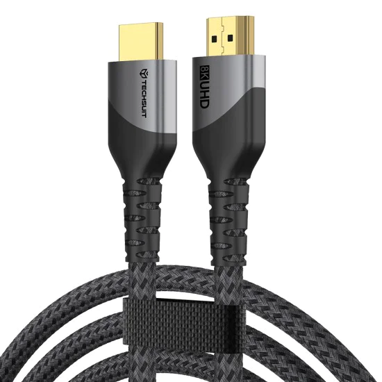 Видео кабел Techsuit Premium Video Cable NexusVision Pro (CX3) - HDMI към HDMI 2.1, UHD 8K@60Hz, 48Gbps, 2m - Сив