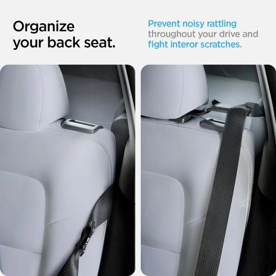 Водач за предпазен колан Spigen Backseat Seatbelt Guide (ACP06041) - за задна седалка на Tesla Model Y, извит дизайн, сигурен монтаж, премиум изработка - Черен