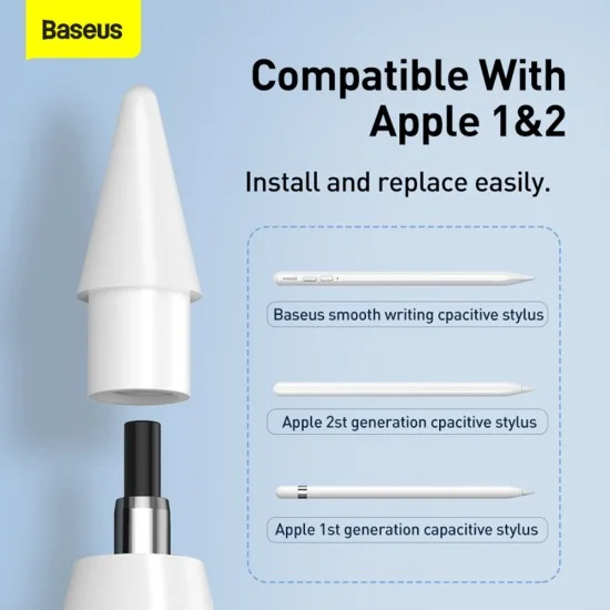Връхчета за активен стилус (2 броя) Writing Capacitive Stylus Tips (SXBC010002) - Чувствителен сензорен контрол, Гладко рисуване, 12.5x4.9mm - Baseus - Бял