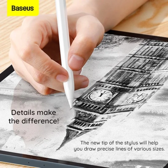 Връхчета за активен стилус (2 броя) Writing Capacitive Stylus Tips (SXBC010002) - Чувствителен сензорен контрол, Гладко рисуване, 12.5x4.9mm - Baseus - Бял