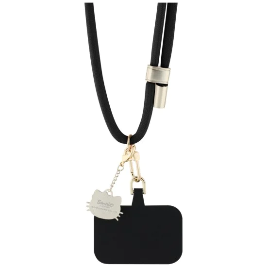Връзка за врата / рамо Hello Kitty Crossbody Cord - с талисман Kitty Head, универсална, найлон, 150cm - Черна