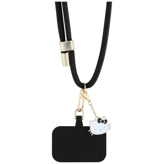 Връзка за врата / рамо Hello Kitty Crossbody Cord - с талисман Kitty Head, универсална, найлон, 150cm - Черна