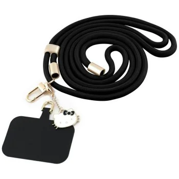 Връзка за врата / рамо Hello Kitty Crossbody Cord - с талисман Kitty Head, универсална, найлон, 150cm - Черна