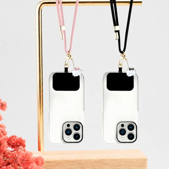 Връзка за врата / рамо Hello Kitty Crossbody Cord - с талисман Kitty Head, универсална, найлон, 150cm - Черна