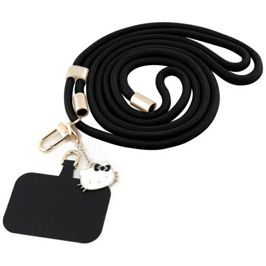 Връзка за врата / рамо Hello Kitty Crossbody Cord - с талисман Kitty Head, универсална, найлон, 150cm - Черна