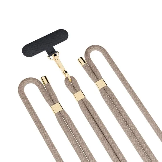 Връзка за телефон 3mk Crossbody Cord Easy Clip Elite (RWS2-70) - Luxury Design, Nylon, Durable, 0.8m, Universal - Gold Taupe