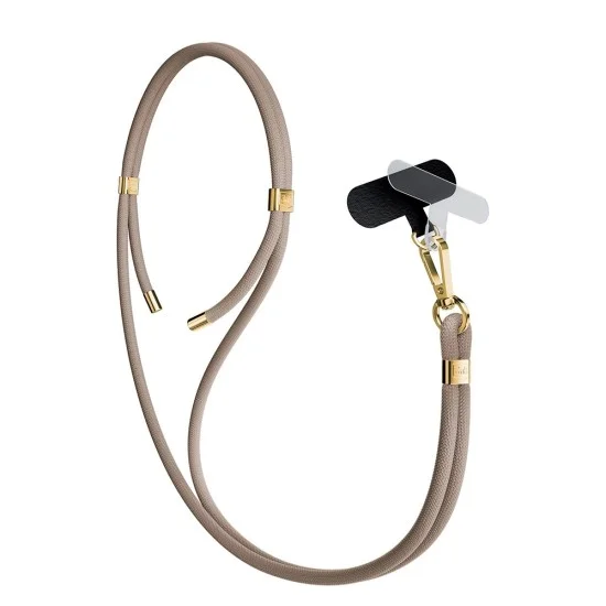 Връзка за телефон 3mk Crossbody Cord Easy Clip Elite (RWS2-70) - Luxury Design, Nylon, Durable, 0.8m, Universal - Gold Taupe