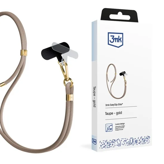 Връзка за телефон 3mk Crossbody Cord Easy Clip Elite (RWS2-70) - Luxury Design, Nylon, Durable, 0.8m, Universal - Gold Taupe