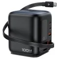 Зарядна станция Acefast (Z10) - 3x Type-C, USB, GaN PD100W, прибиращ се USB-C кабел, интелигентен TFT цветен дисплей - Черна