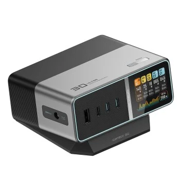 Зарядна станция TA3005U (CUKTA300OGGR) - с USB-C кабел, DC, USB, Type-C, PD3.1, GaN, Екран дисплей, 300W - Cuktech - Сив