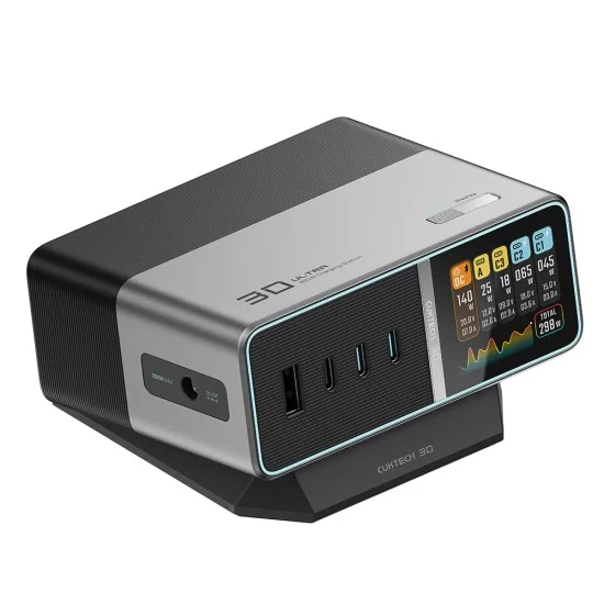 Зарядна станция TA3005U (CUKTA300OGGR) - с USB-C кабел, DC, USB, Type-C, PD3.1, GaN, Екран дисплей, 300W - Cuktech - Сив