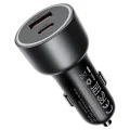 Зарядно за кола Acefast (B21) - USB, Type-C, 75W, PD3.0, LED фоново осветление, интелигентно разпределение на мощността, DC12-24V - Метално сиво