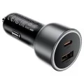 Зарядно за кола Acefast (B21) - USB, Type-C, 75W, PD3.0, LED фоново осветление, интелигентно разпределение на мощността, DC12-24V - Метално сиво