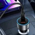 Зарядно за кола Acefast (B21) - USB, Type-C, 75W, PD3.0, LED фоново осветление, интелигентно разпределение на мощността, DC12-24V - Метално сиво
