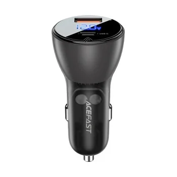Зарядно за кола Acefast (B6) - с дигитален дисплей, USB, Type-C, бързо зареждане, 63W, PD3.0, PPS, QC3.0, цинкова сплав - Черно