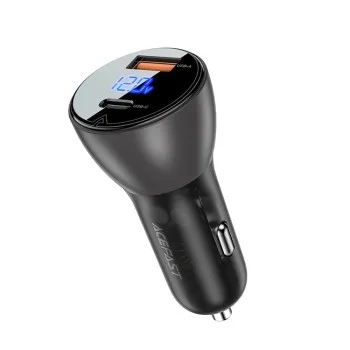Зарядно за кола Acefast (B6) - с дигитален дисплей, USB, Type-C, бързо зареждане, 63W, PD3.0, PPS, QC3.0, цинкова сплав - Черно