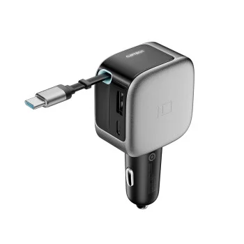 Зарядно за кола CC903P (CKCC903PGLBK) - USB, Type-C, Вграден прибиращ се кабел, LED Дисплей, 100W - Cuktech - Черен