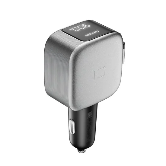 Зарядно за кола CC903P (CKCC903PGLBK) - USB, Type-C, Вграден прибиращ се кабел, LED Дисплей, 100W - Cuktech - Черен