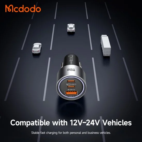 Зарядно за кола Mcdodo Gana Series (CC-3110) - 2x Type-C, USB, 90W, алуминиева сплав, 12-24V - Черно