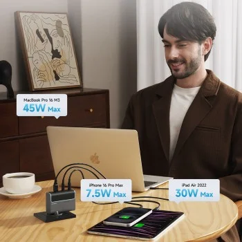 Зарядно за мрежа AD1003EU (CUKAD1003EUG) - с включен Type-C кабел, 2x USB-C, USB, 100W, GaN Технология - Cuktech - Сив