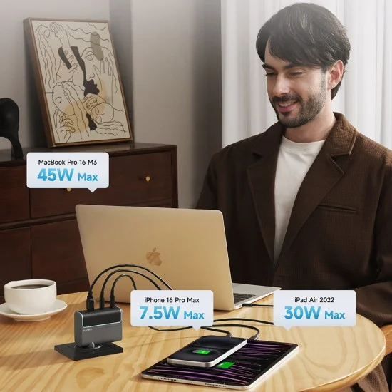 Зарядно за мрежа AD1003EU (CUKAD1003EUG) - с включен Type-C кабел, 2x USB-C, USB, 100W, GaN Технология - Cuktech - Сив