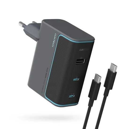 Зарядно за мрежа AD1003EU (CUKAD1003EUG) - с включен Type-C кабел, 2x USB-C, USB, 100W, GaN Технология - Cuktech - Сив