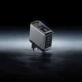 Зарядно за мрежа AD1204U (CAD1204UEUGR) - с Type-C кабел, Дисплей, Сензорно управление, GaN, 120W, 3x USB-C, USB - Cuktech - Сив