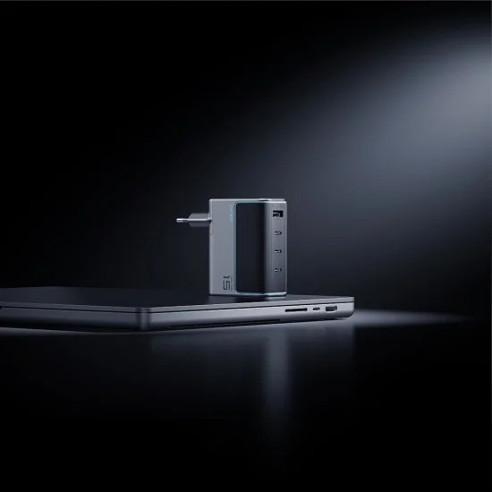 Зарядно за мрежа AD1404UEU (CKAD1404UEUG) - с включен Type-C кабел, 3x USB-C, USB, 140W, Бързо зареждане - Cuktech - Сив