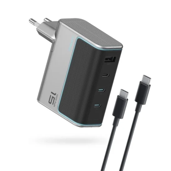 Зарядно за мрежа AD1404UEU (CKAD1404UEUG) - с включен Type-C кабел, 3x USB-C, USB, 140W, Бързо зареждане - Cuktech - Сив