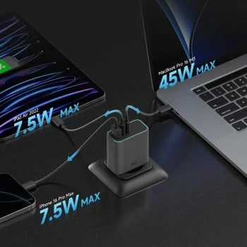 Зарядно за мрежа AD653C EU (CUKAD653EUGR) - 2x USB-C, 1x USB-A, Бързо зареждане, 65W, GaN Технология - Cuktech - Сив