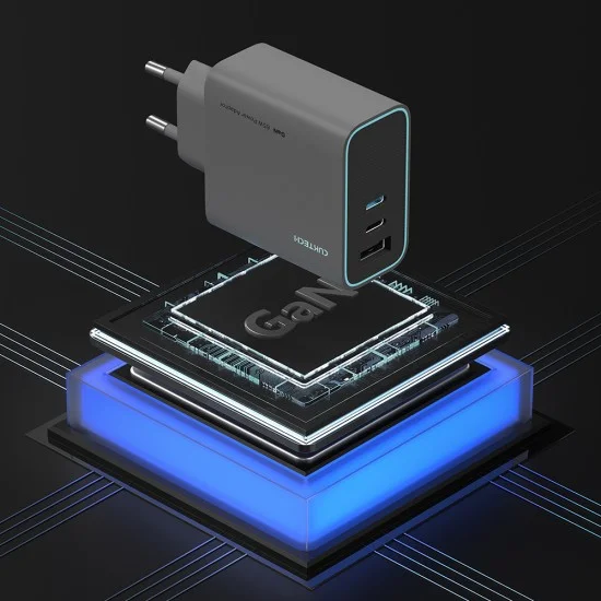 Зарядно за мрежа AD653C EU (CUKAD653EUGR) - 2x USB-C, 1x USB-A, Бързо зареждане, 65W, GaN Технология - Cuktech - Сив
