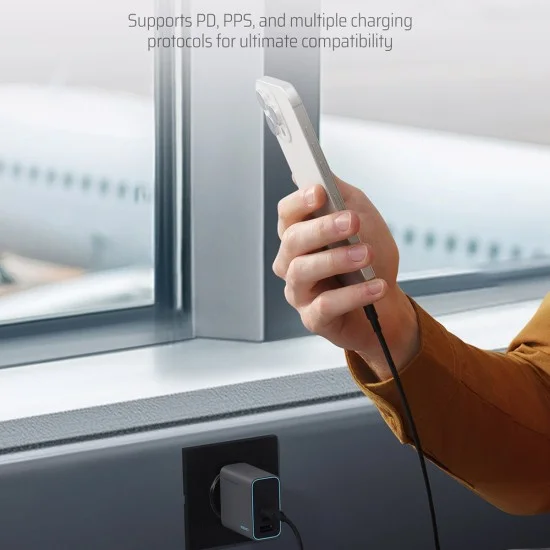 Зарядно за мрежа AD653C EU (CUKAD653EUGR) - 2x USB-C, 1x USB-A, Бързо зареждане, 65W, GaN Технология - Cuktech - Сив