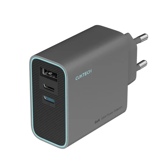 Зарядно за мрежа AD653C EU (CUKAD653EUGR) - 2x USB-C, 1x USB-A, Бързо зареждане, 65W, GaN Технология - Cuktech - Сив